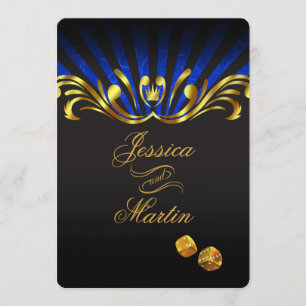 Art Nouveau Vegas Wedding   gold blue Invitation