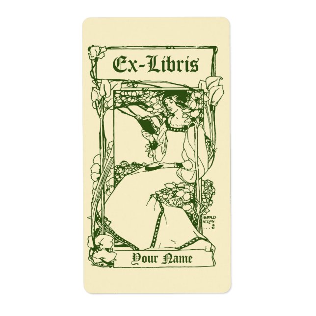 Art Nouveau Victorian Era Ex Libris Lady Template (Front)