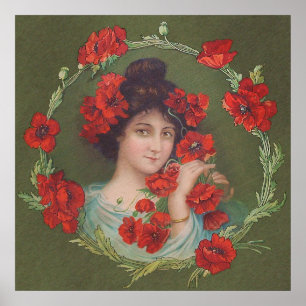 Art Nouveau Victorian Poppy Gibson Girl Archival Poster