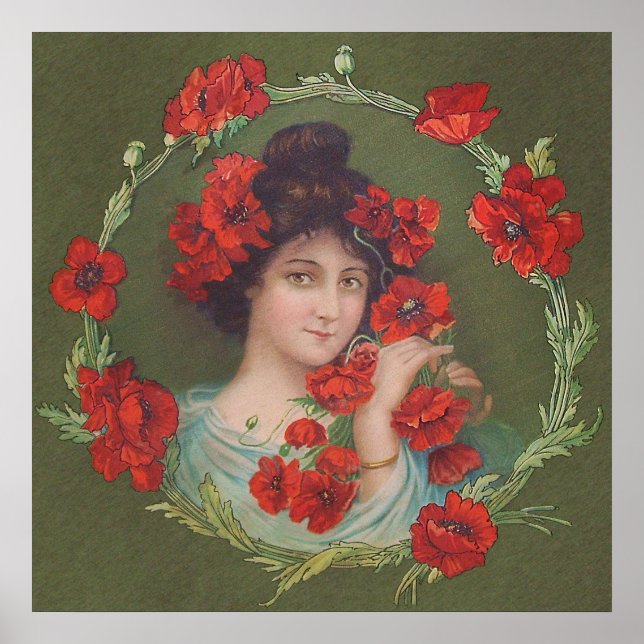 Art Nouveau Victorian Poppy Gibson Girl Archival Poster (Front)