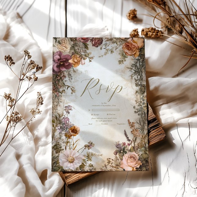 Art Nouveau Victorian Royal Floral Wedding  RSVP Card (Creator Uploaded)
