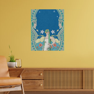 Art Nouveau Vintage Blue Lady & Floral Archway Poster