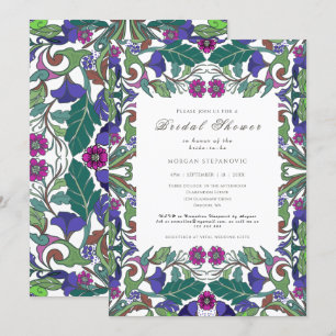 Art Nouveau vintage blue pink floral bridal Invitation