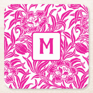 Art Nouveau Vintage Botanical Floral Pattern Square Paper Coaster