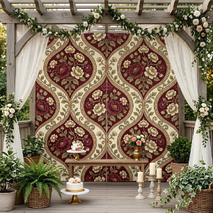 Art Nouveau Vintage Burgundy Ivory Floral Wedding Fabric