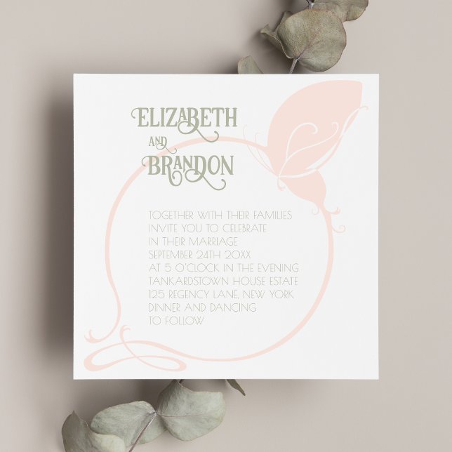 Art Nouveau Vintage Butterfly Blush Pink Wedding Invitation (Creator Uploaded)