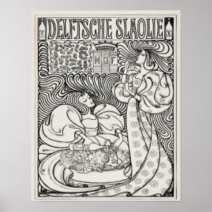Art Nouveau Vintage Dutch Advert Black & White Poster