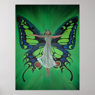 Art Nouveau Vintage Flapper With Butterfly Wings Poster