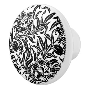 Art Nouveau Vintage Floral Botanical Black & White Ceramic Knob