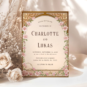 Art Nouveau Vintage Floral Wedding Invitation