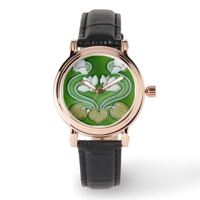 Art Nouveau Vintage Flowers Ceramic Tile  Watch (Front)