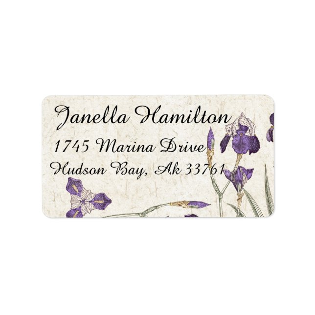 Art Nouveau Vintage Iris Flowers Address Labels (Front)