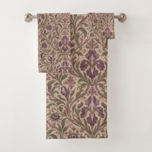 Art Nouveau vintage Iris & Passionflower Damask Bath Towel Set