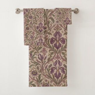 Art Nouveau vintage Iris & Passionflower Damask Bath Towel Set