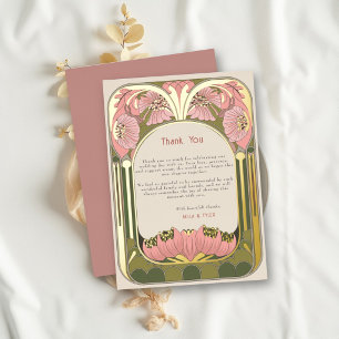Art Nouveau Vintage Pink Green Wedding Thank You