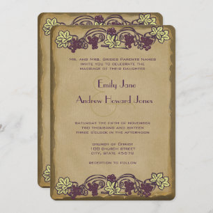 Art Nouveau Vintage Pink Vineyard Wedding Invites