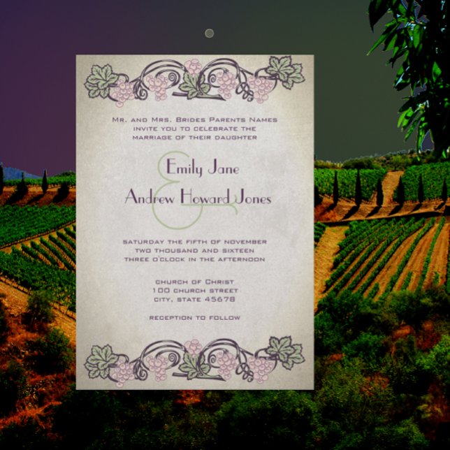 Art Nouveau Vintage Pink Vineyard Wedding Invites (Creator Uploaded)
