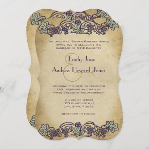 Art Nouveau Vintage Purple Vineyard Wedding Invite
