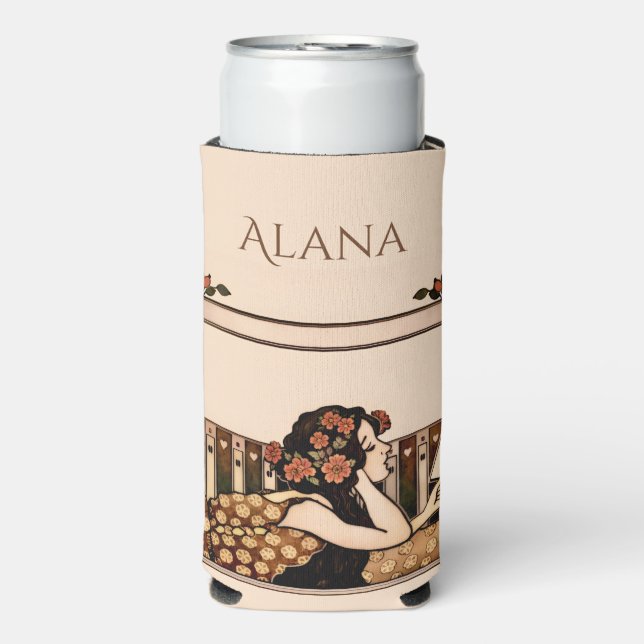 Art Nouveau Vintage reader Seltzer Can Cooler (Seltzer Front)