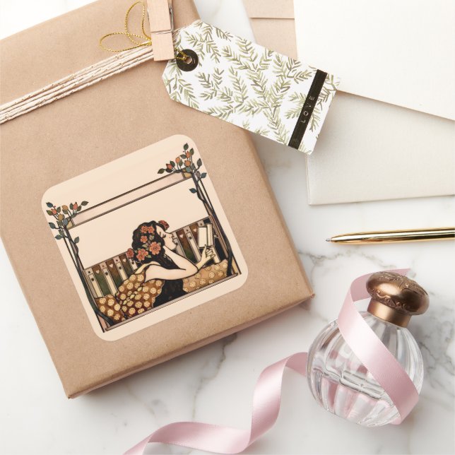 Art Nouveau Vintage reader Square Sticker (Gifting)