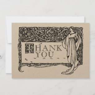 Art Nouveau Vintage Rose Bush Border Thank You Card