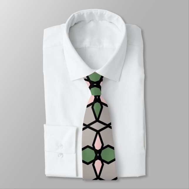 Art Nouveau Vintage Style Grey, Green, Pink,  Tie (Tied)