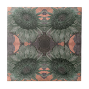 Art Nouveau Vintage Sunflower Green Orange Floral Tile