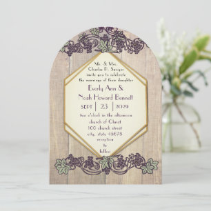 Art Nouveau Vintage Vineyard Wedding Barn Wood Invitation