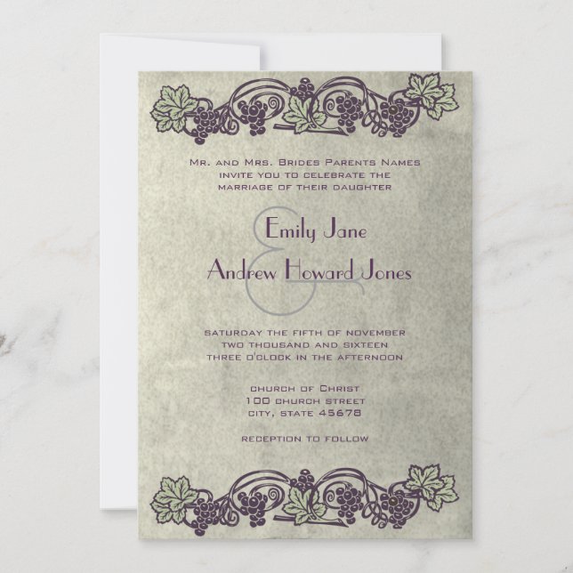 Art Nouveau Vintage Vineyard Wedding Invites (Front)