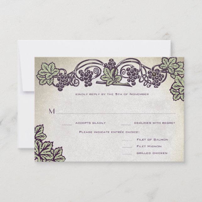 Art Nouveau Vintage Vineyard Wedding RSVP Card (Front)