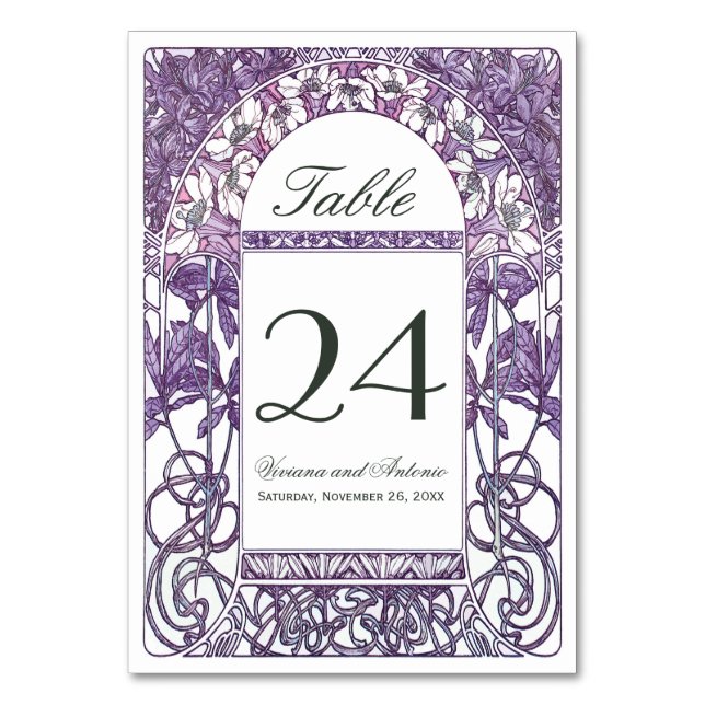 Art Nouveau Vintage Wedding Table Numbers (Front)