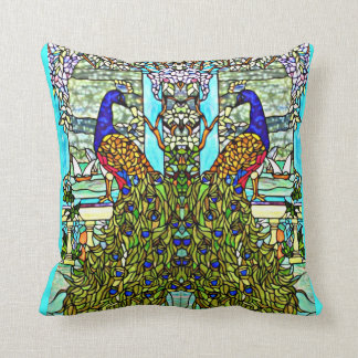 Art Nouveau VintageTiffany Stained Glass Peacock Cushion