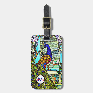 Art Nouveau VintageTiffany Stained Glass Peacock Luggage Tag