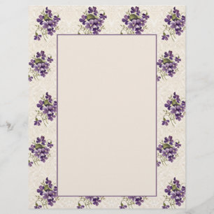 Art Nouveau Violet Floral Pattern Custom Letterhead
