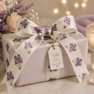Art Nouveau Violet Floral Pattern Satin Ribbon
