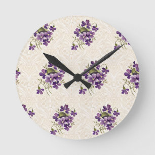 Art Nouveau Violet Floral Pattern – Vintage  Round Clock