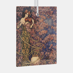 Art Nouveau Violinist in Blossoms – Vintage Floral Glass Tree Decoration