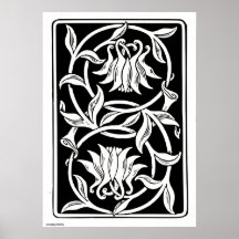 Art nouveau wall art flowers silhouette poster