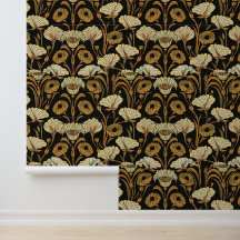 Art Nouveau Wallpaper - Gold Floral - Beige