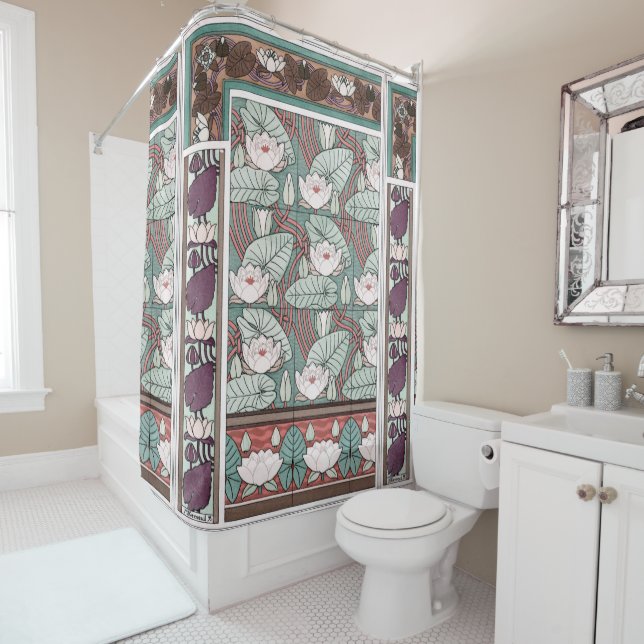 Art Nouveau Waterlily Lilypad Pond Shower Curtain (In Situ)