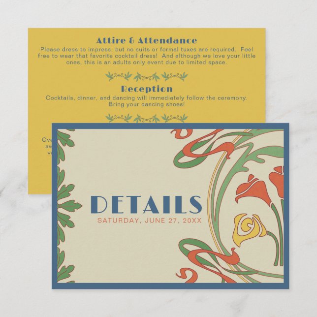 Art Nouveau Wedding Details Enclosure Card (Front/Back)