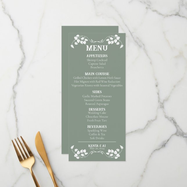 Art Nouveau Wedding Flat Menu (Front/Back In Situ)