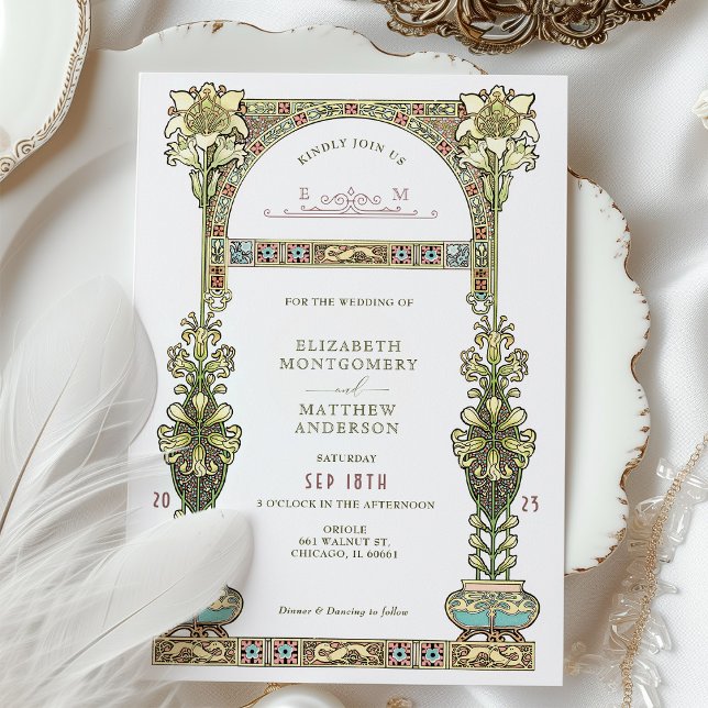 Art Nouveau Wedding Gold Pastel Arch Invitation (Creator Uploaded)