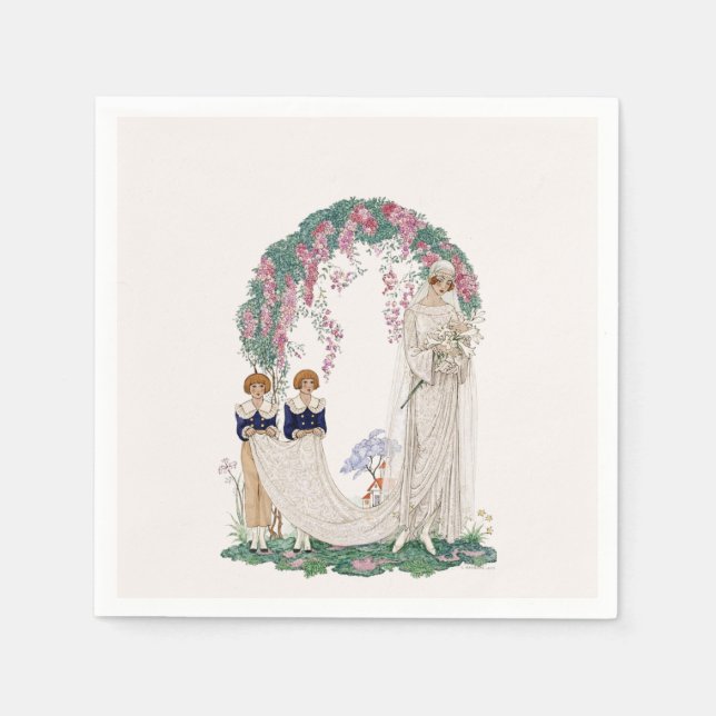 Art Nouveau Wedding Illustration – Vintage Bridal  Napkin (Front)