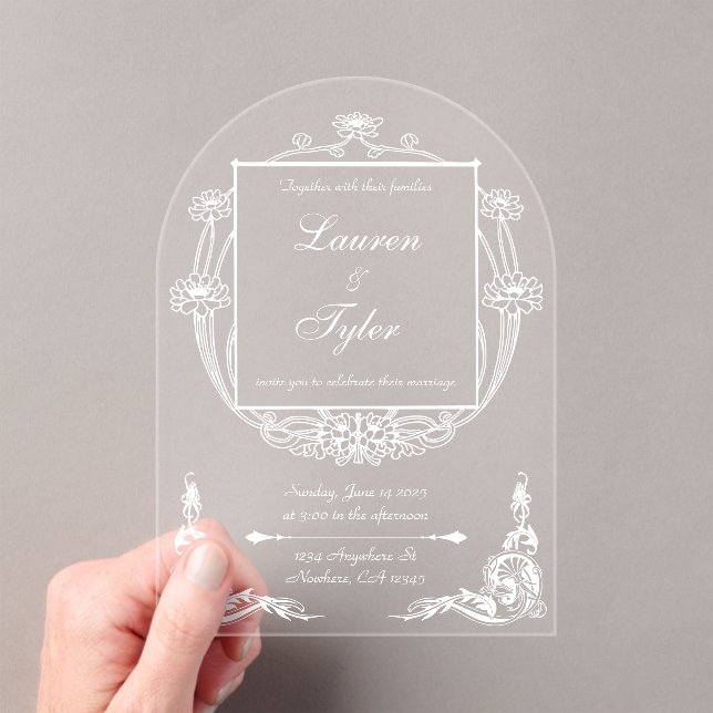 Art Nouveau Wedding Invitation on Clear Acrylic (Insitu (Handheld))