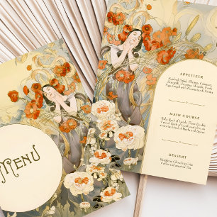 Art Nouveau Wedding Menu Card Floral Goddess