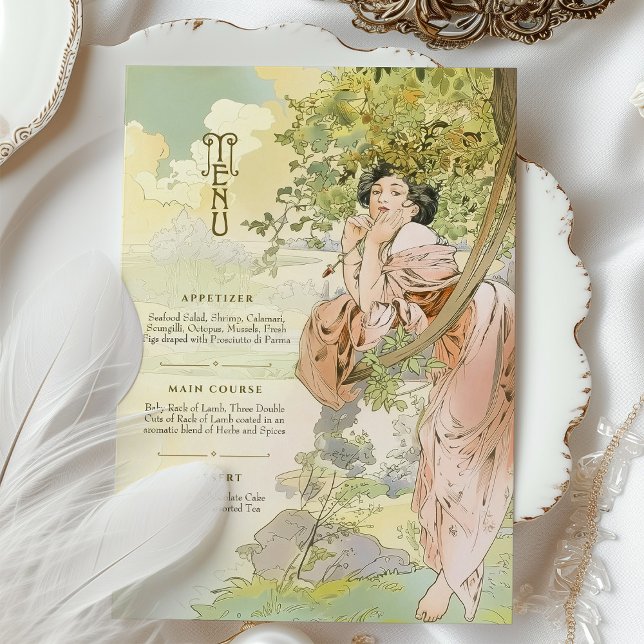 Art Nouveau Wedding Menu Card Floral Goddess (Creator Uploaded)