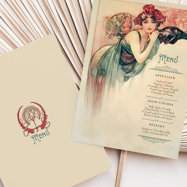 Art Nouveau Wedding Menu Vintage Lady Invitation (Creator Uploaded)