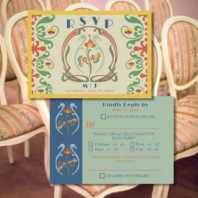 Art Nouveau Wedding Monogram Response Card (Creator Uploaded)
