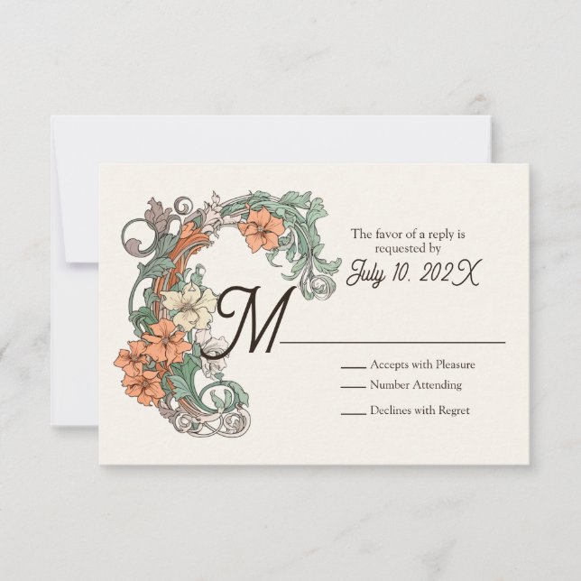 Art Nouveau Wedding RSVP Card (Front)